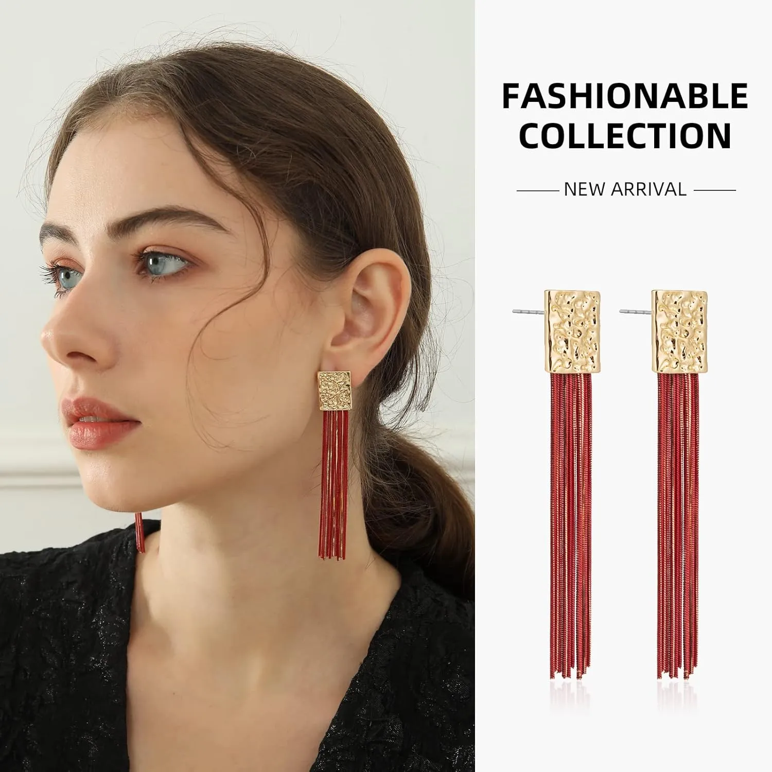 Long Chain Tassel Earrings Elegant - Sleek Chain Fringe Dangle Earrings for Party, Wedding or Event