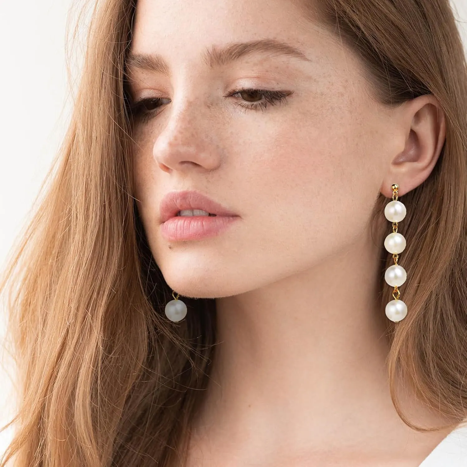 Long Pearl Earrings for Women Trendy Pearl Dangle Earrings Hypoallergenic Elegant Wedding Pearl Tassel Earrings for Bridal Prom Jewelry Gifts