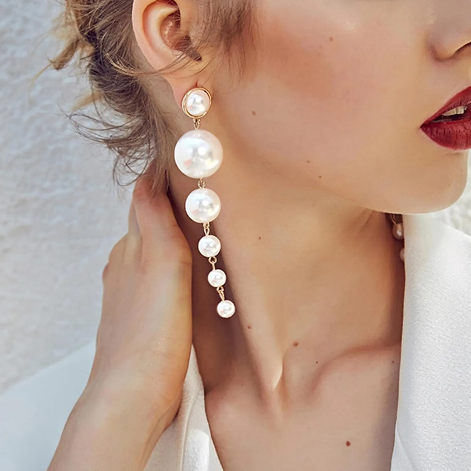 Long Pearl Earrings for Women Trendy Pearl Dangle Earrings Hypoallergenic Elegant Wedding Pearl Tassel Earrings for Bridal Prom Jewelry Gifts