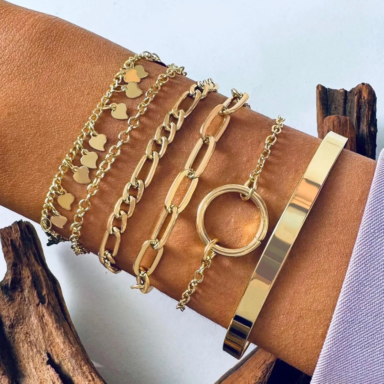 Long tiantian Chunky Gold Bracelet Chunky Gold Bracelets Stack for Women Stackable Chunky Gold Jewelry for Women Men
