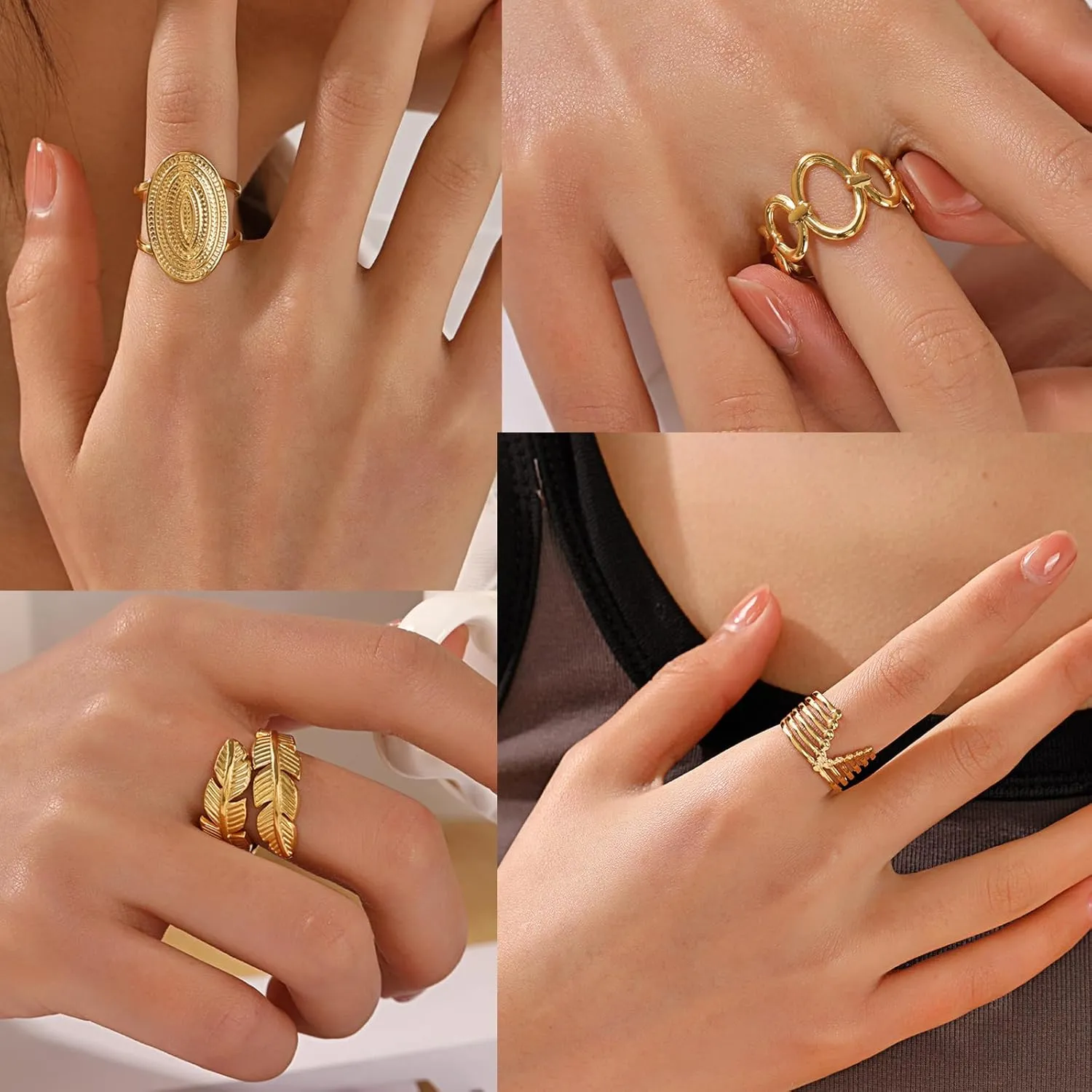 Loqimu 8 Pack Stainless Steel Rings Set for Women Silver Aesthetic Jewelry Rings Adjustable Stackable Rings for Teen Girls Trendy Knuckle Thumb Finger Rings Size 8 9 7 10 Indie rings