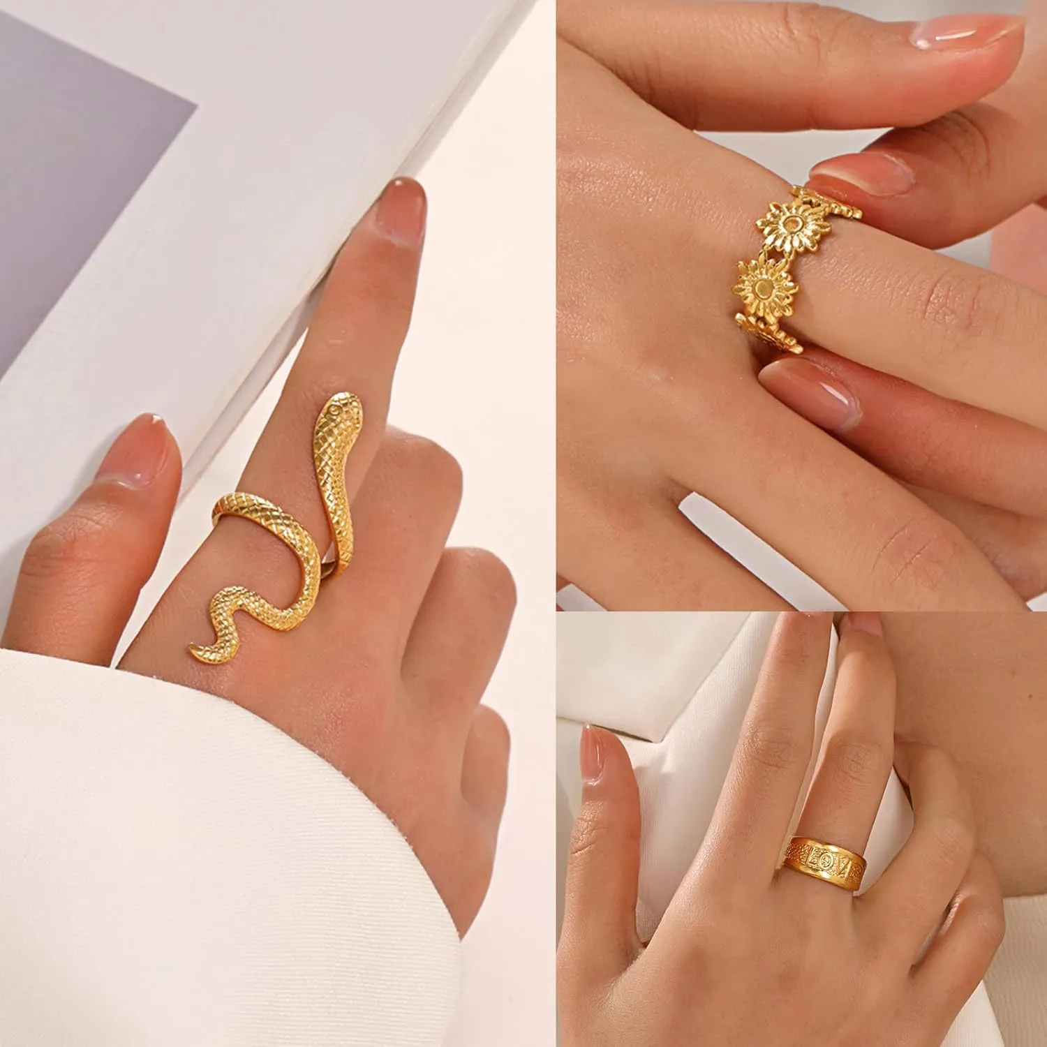 Loqimu 8 Pack Stainless Steel Rings Set for Women Silver Aesthetic Jewelry Rings Adjustable Stackable Rings for Teen Girls Trendy Knuckle Thumb Finger Rings Size 8 9 7 10 Indie rings