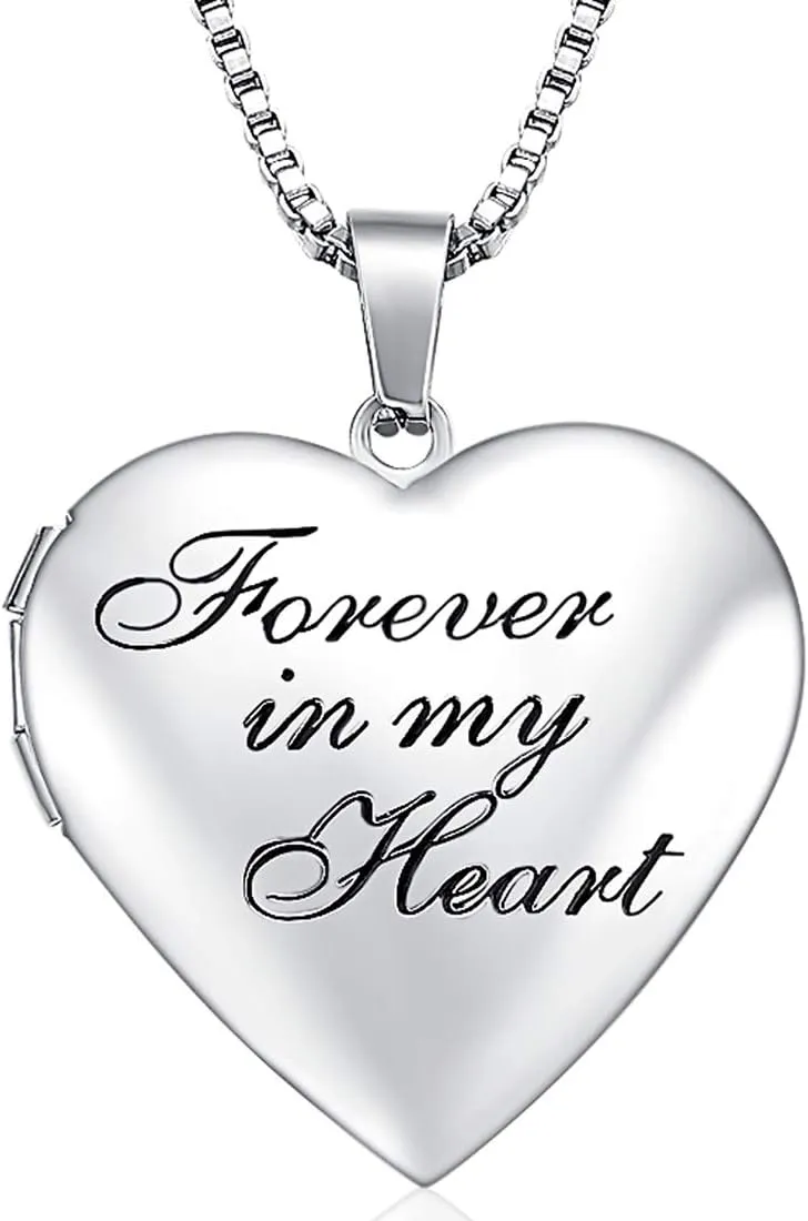 Love Heart Locket Necklace That Holds Pictures, Initial Alphabet A-Z Photo Lockets
