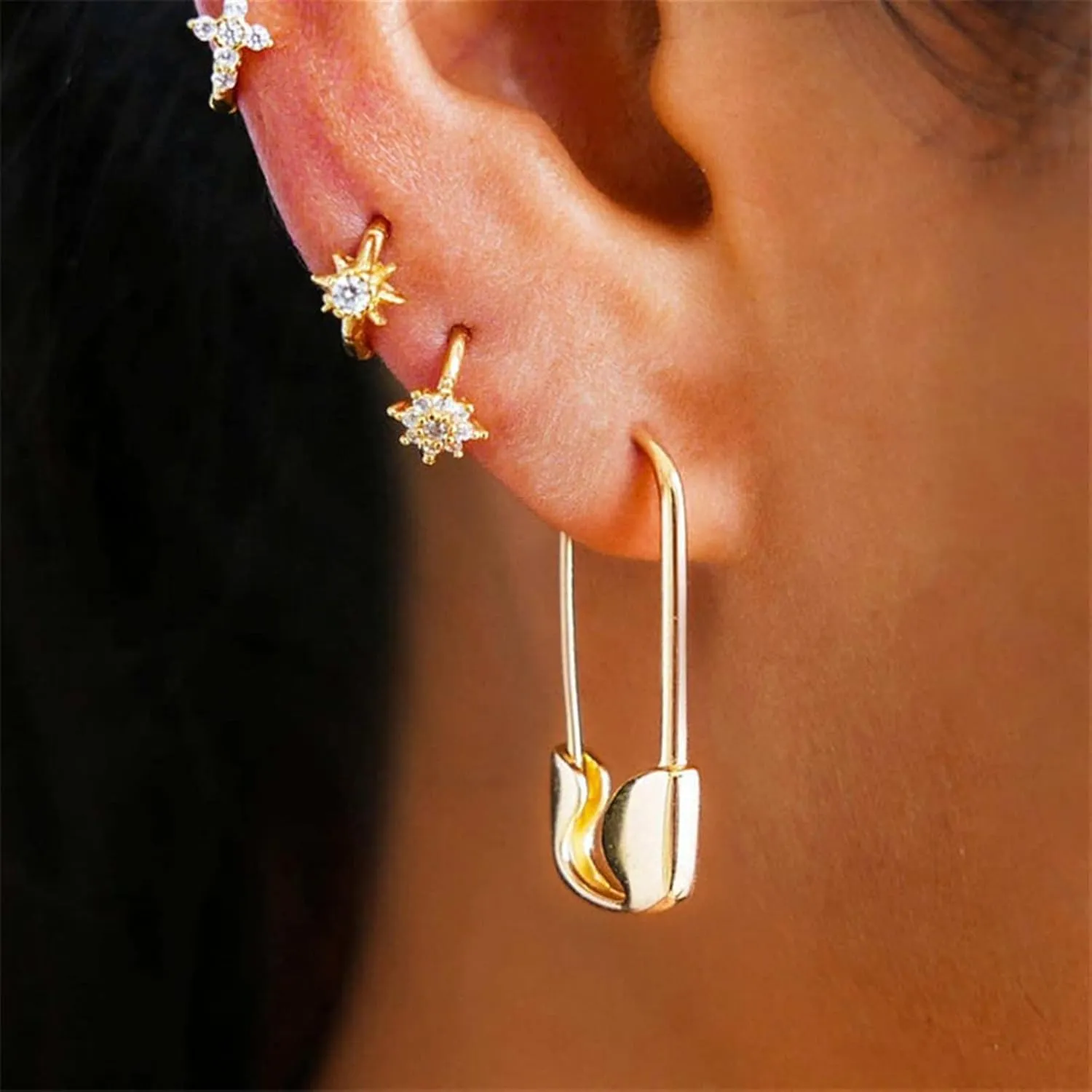 LSCZSLYH Gold U-Shaped Stud Earrings Paper Clip Pin Metal Gold Rose Color Earrings Jewelry Minimalist Jewelry (Color : Black2)