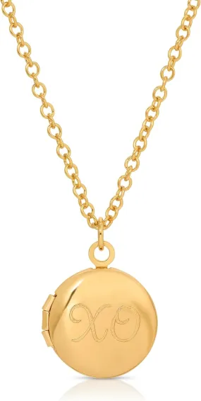 Lucky Feather Photo Locket Necklace - 14K Gold Plated Small Round Picture Locket for Women - Heart, Butterfly, Moon Engraving on 16-18" Adjustable Chain - Ideal Gifts for Women and Teenagers