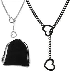 Lust Chain Necklace, The Lust Chain, The LustChain, Stainless Steel Adjustable Heart O-Ring/Y-Heart Slip Chain Choker for Women