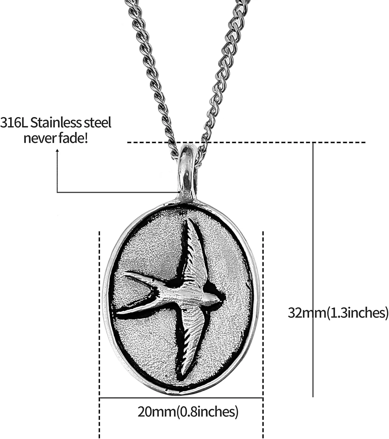 Made by Nami Mens Silver Necklace with Pendant Handmade 23" Surfer Cuban Link Chain with Stainless Steel Pendant Premium Jewelry Gift for Him