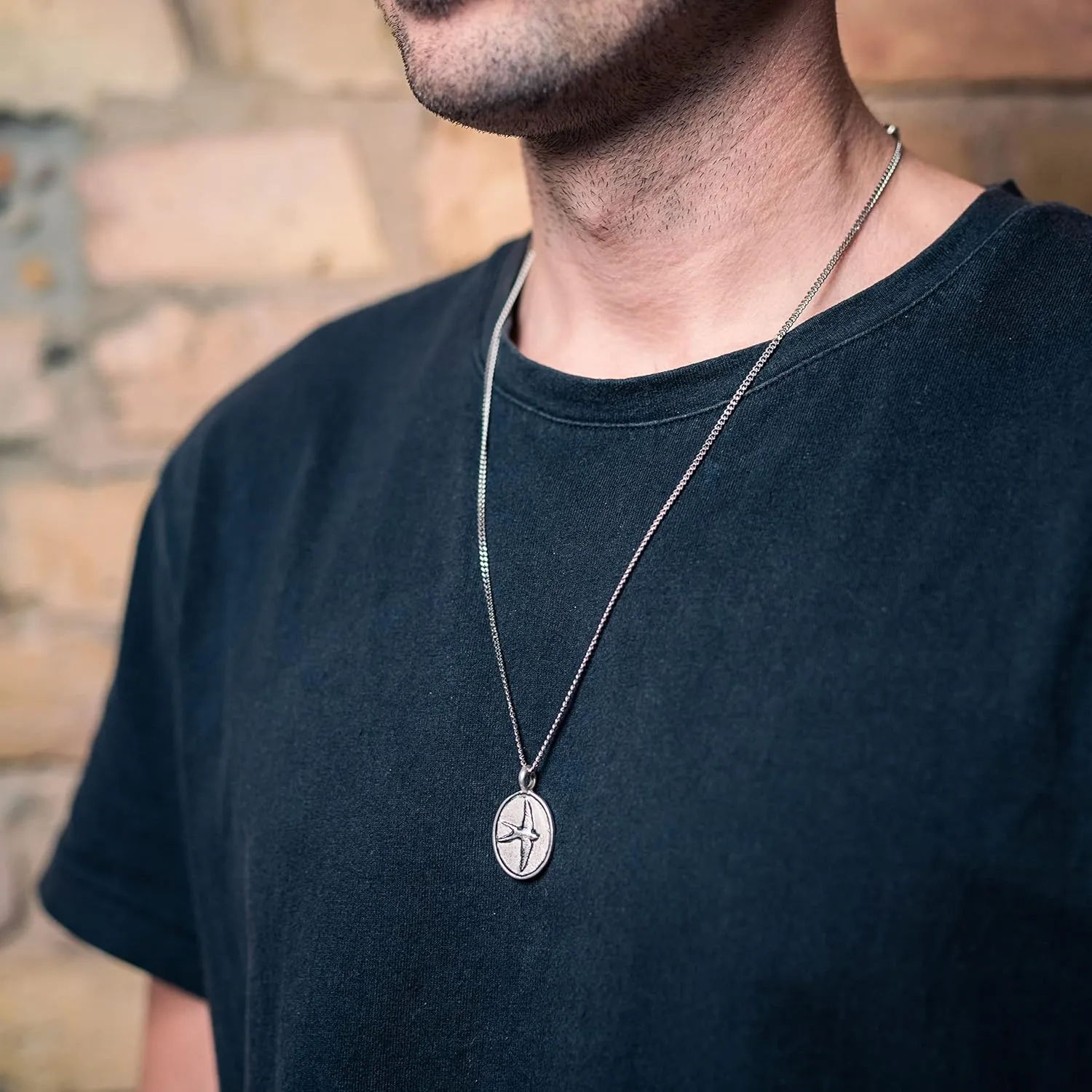 Made by Nami Mens Silver Necklace with Pendant Handmade 23" Surfer Cuban Link Chain with Stainless Steel Pendant Premium Jewelry Gift for Him