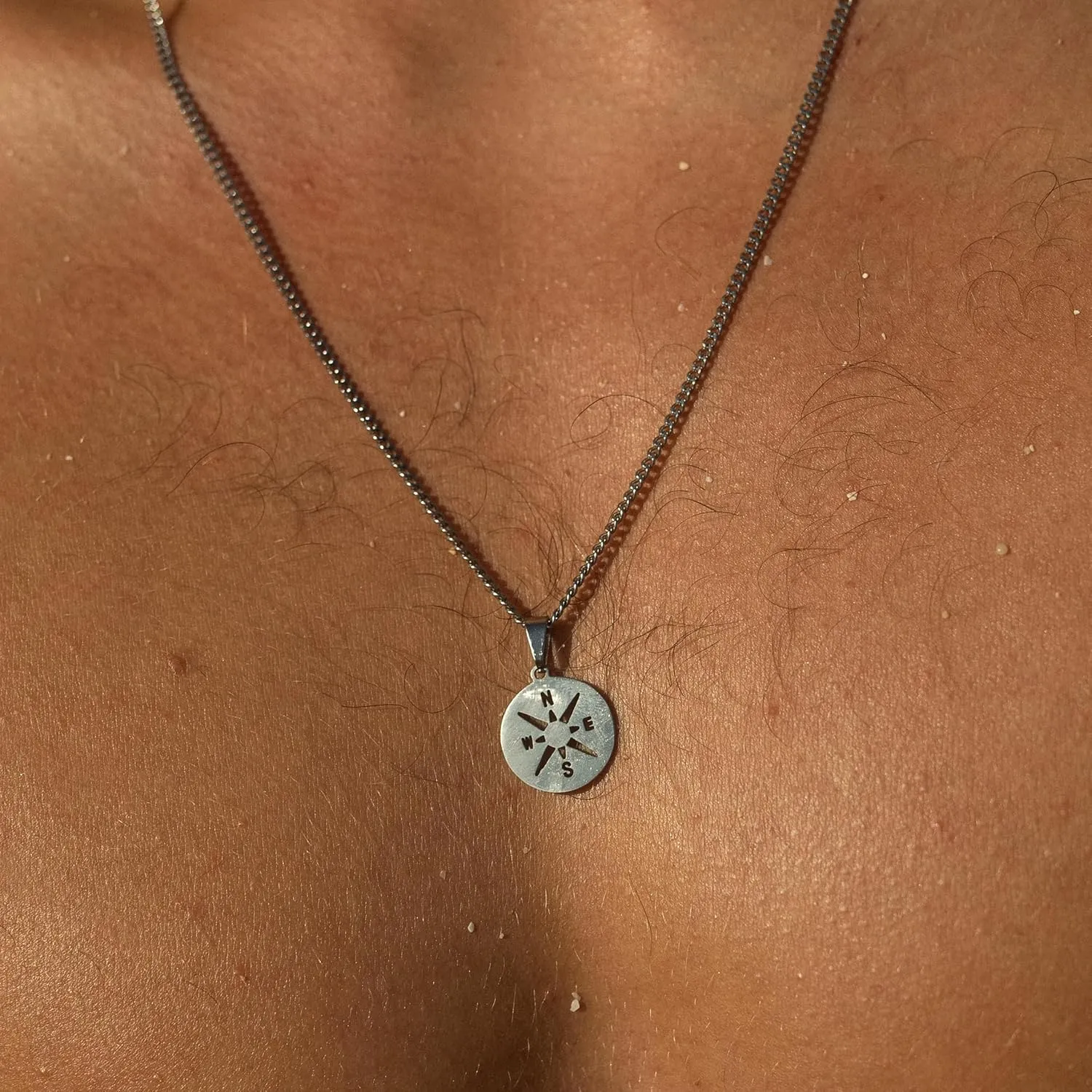 Made by Nami Pendant Necklace for Men 23" Gold & Silver Cuban Link Chain with Pendants for Men High-Quality Stainless Steel Necklace Premium Jewelry Gift for Him (Silver Compass)