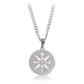 Made by Nami Pendant Necklace for Men 23" Gold & Silver Cuban Link Chain with Pendants for Men High-Quality Stainless Steel Necklace Premium Jewelry Gift for Him (Silver Compass)