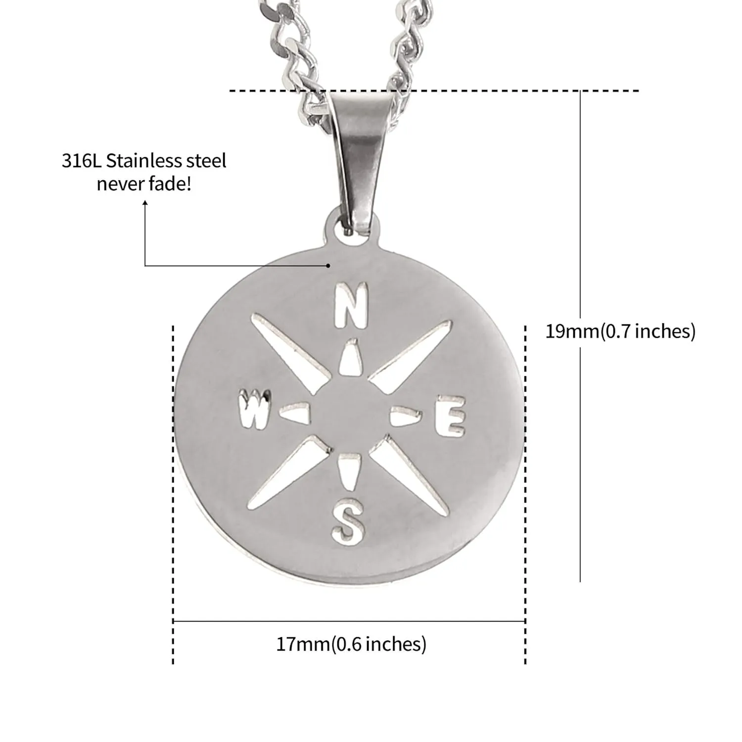 Made by Nami Pendant Necklace for Men 23" Gold & Silver Cuban Link Chain with Pendants for Men High-Quality Stainless Steel Necklace Premium Jewelry Gift for Him (Silver Compass)