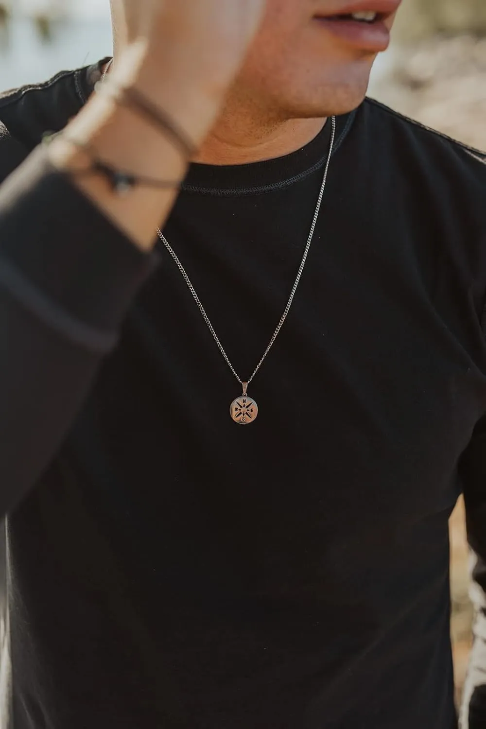 Made by Nami Pendant Necklace for Men 23" Gold & Silver Cuban Link Chain with Pendants for Men High-Quality Stainless Steel Necklace Premium Jewelry Gift for Him (Silver Compass)