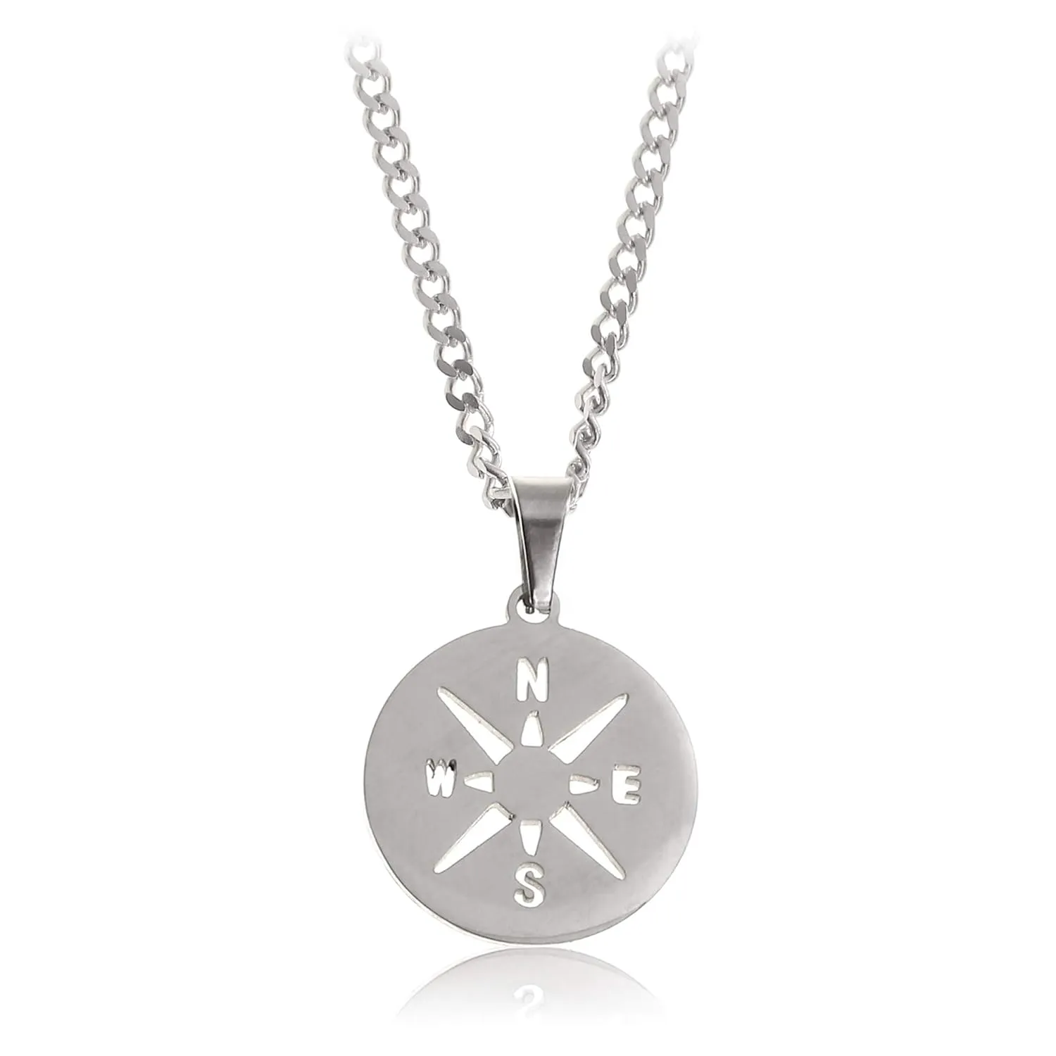 Made by Nami Pendant Necklace for Men 23" Gold & Silver Cuban Link Chain with Pendants for Men High-Quality Stainless Steel Necklace Premium Jewelry Gift for Him (Silver Compass)