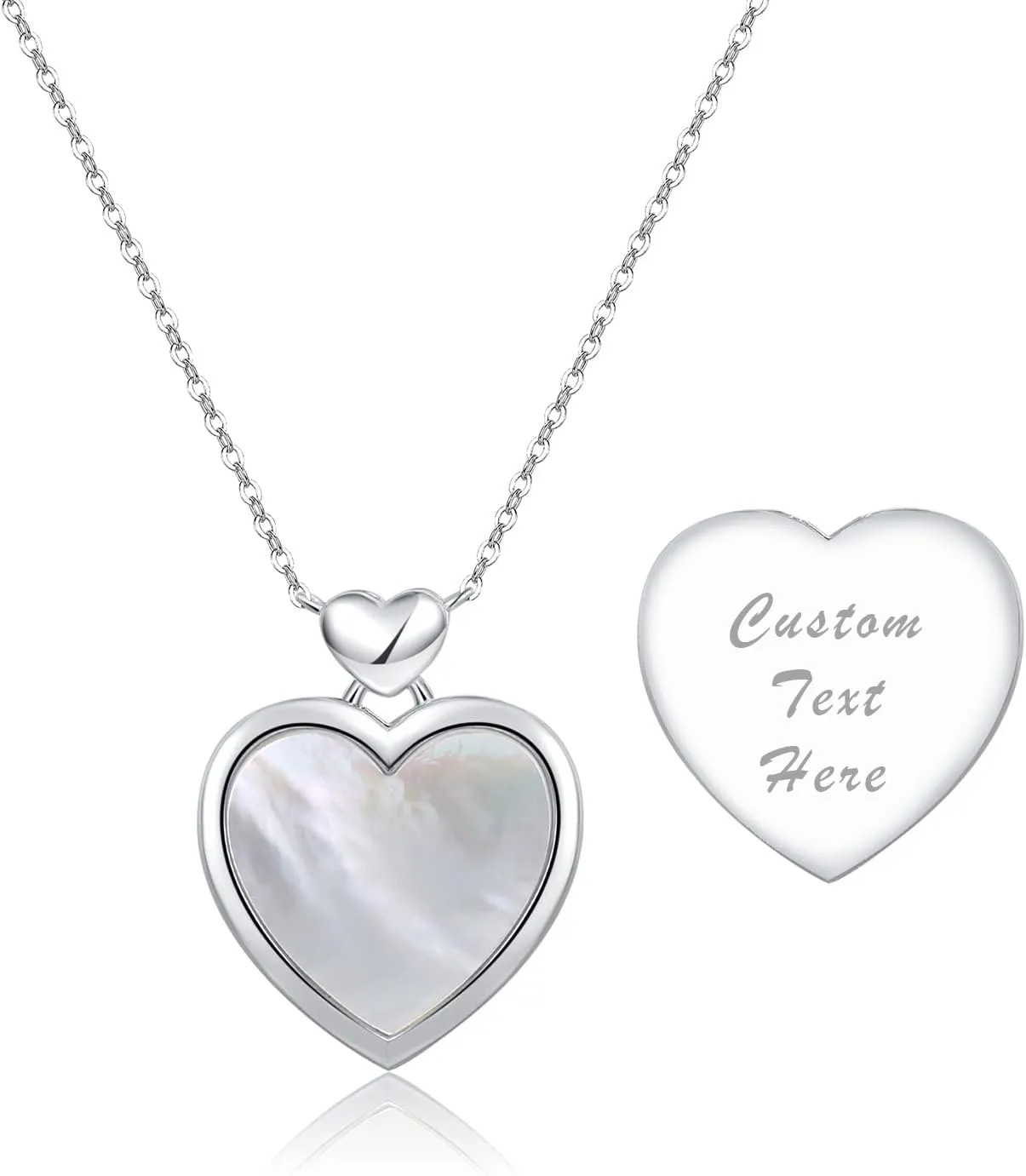 Madison Tyler S925 Sterling Silver Personalized Locket Necklace | Heart Shell CZ Pendant Necklace for Women | That Hold Pictures Customizable Memory Photo Lockets | Custom Any Photo Text & Symbols