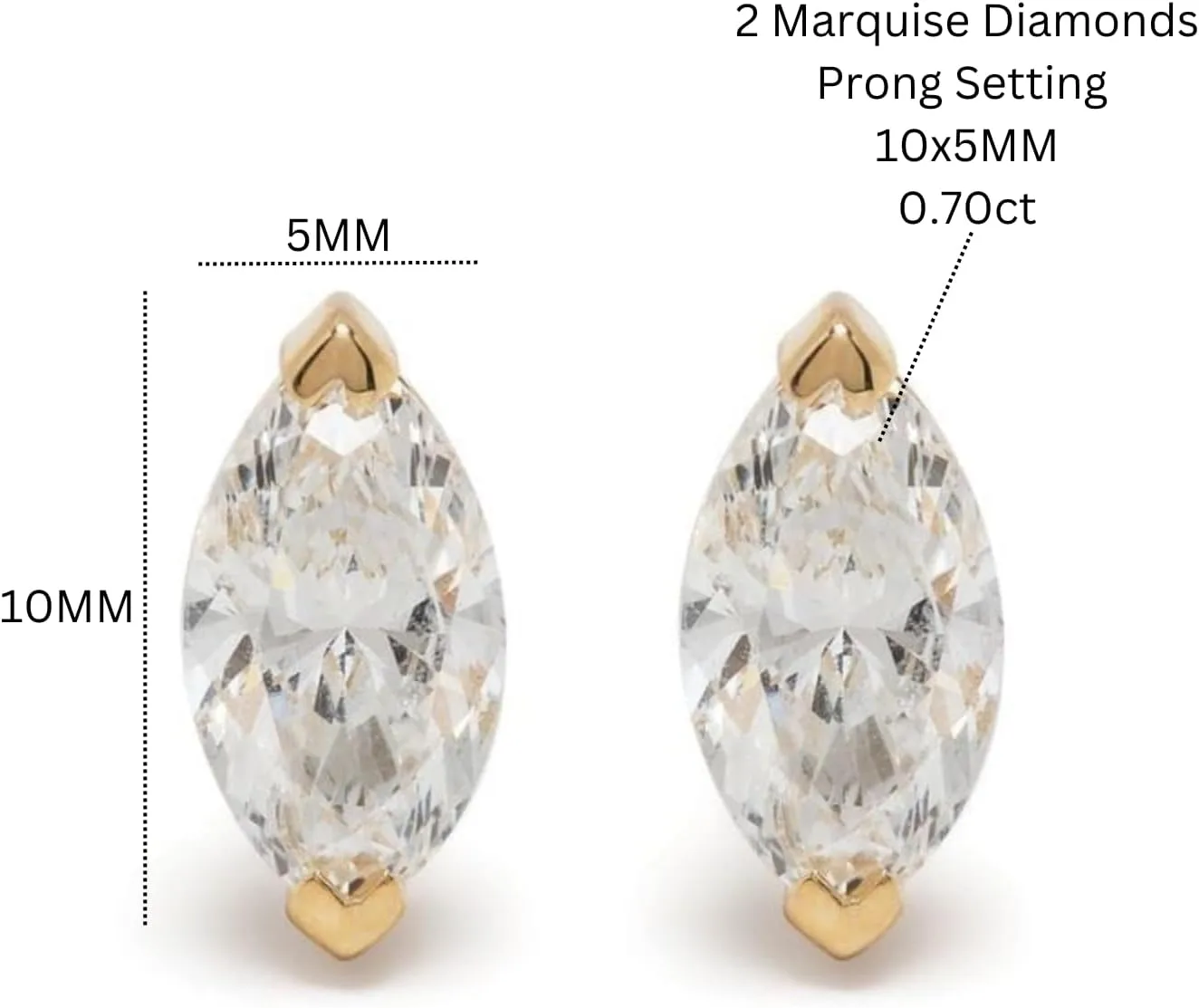 Marquise Diamond (1.65ct) Stud Earring, 14K Gold Solitaire Marquise Shape Earrings, Minimalist Stud, Gift For Women.