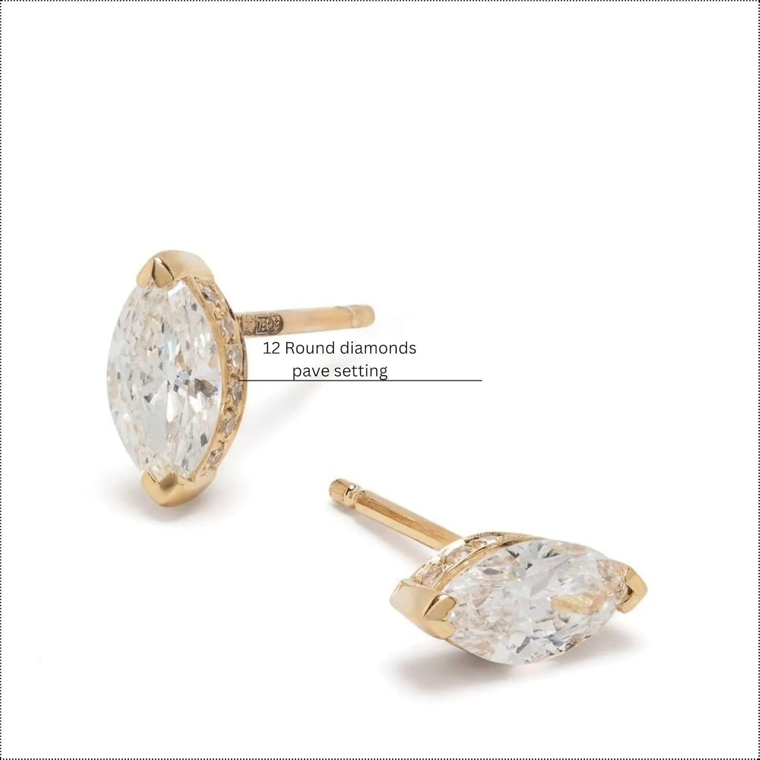 Marquise Diamond (1.65ct) Stud Earring, 14K Gold Solitaire Marquise Shape Earrings, Minimalist Stud, Gift For Women.