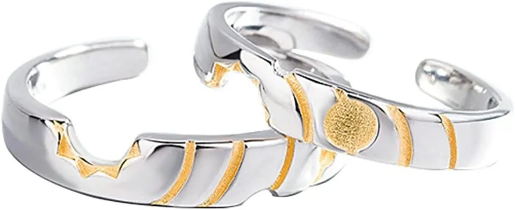 Matching Promise Rings for Couples Silver, Matching Wedding Bands for Him and Her Custom Adjustable Matching Sun Ring