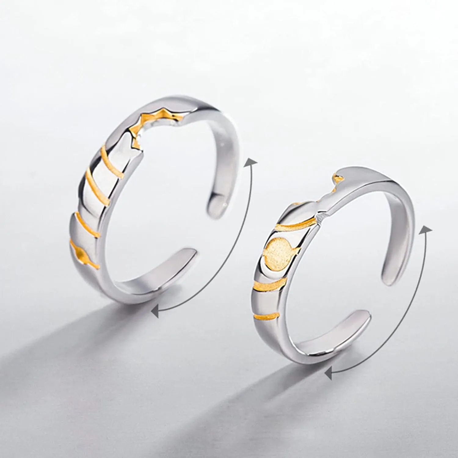 Matching Promise Rings for Couples Silver, Matching Wedding Bands for Him and Her Custom Adjustable Matching Sun Ring