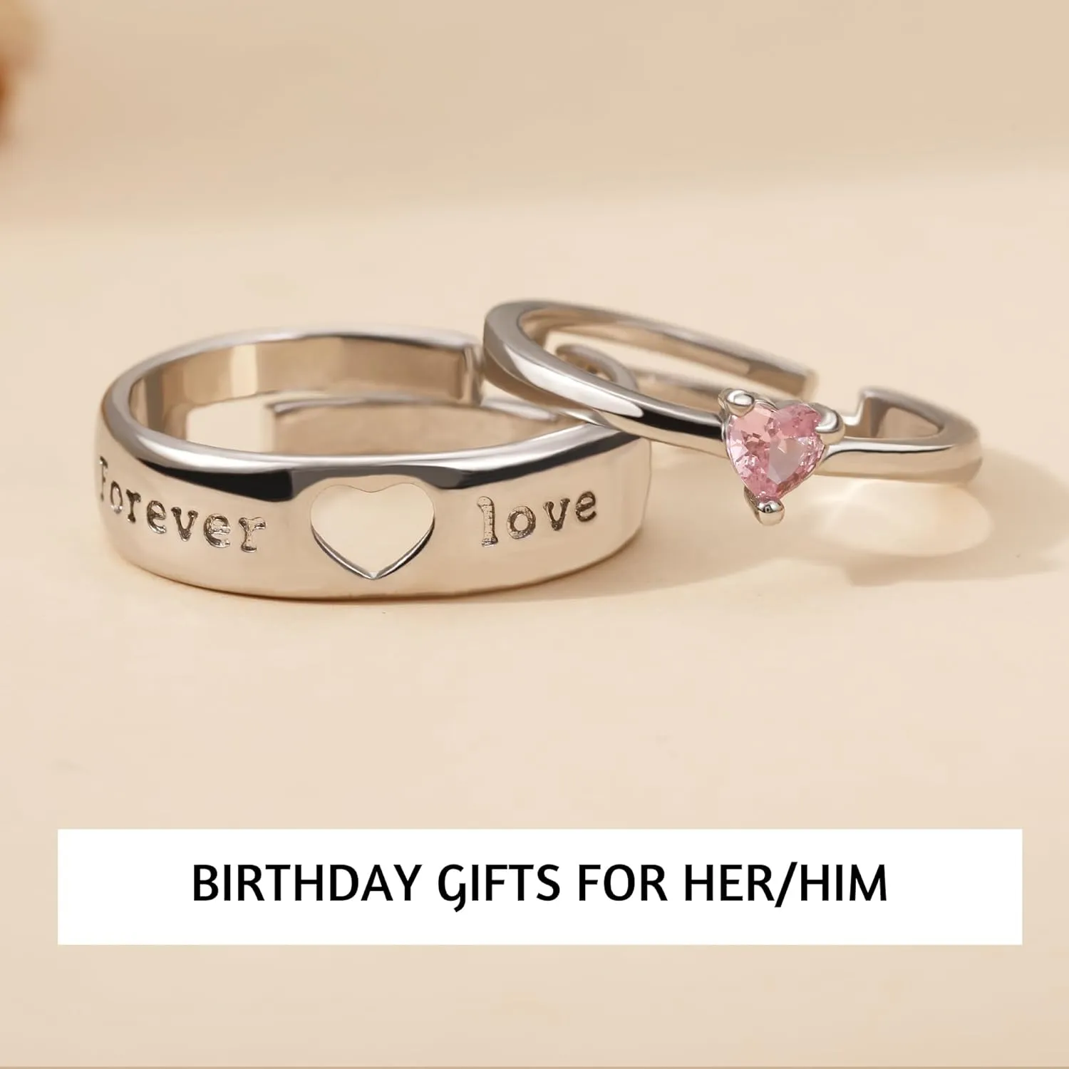 Matching Rings for Couples, Birthstone Rings for Women Adjustable Birthday Gifts for Girlfriend Boyfriend Love You Forever Wedding Bands Sets for Her Him Anniversary Engagement Jewelry