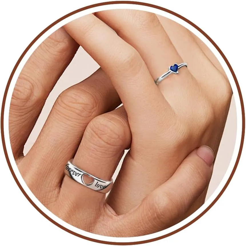 Matching Rings for Couples, Birthstone Rings for Women Adjustable Birthday Gifts for Girlfriend Boyfriend Love You Forever Wedding Bands Sets for Her Him Anniversary Engagement Jewelry