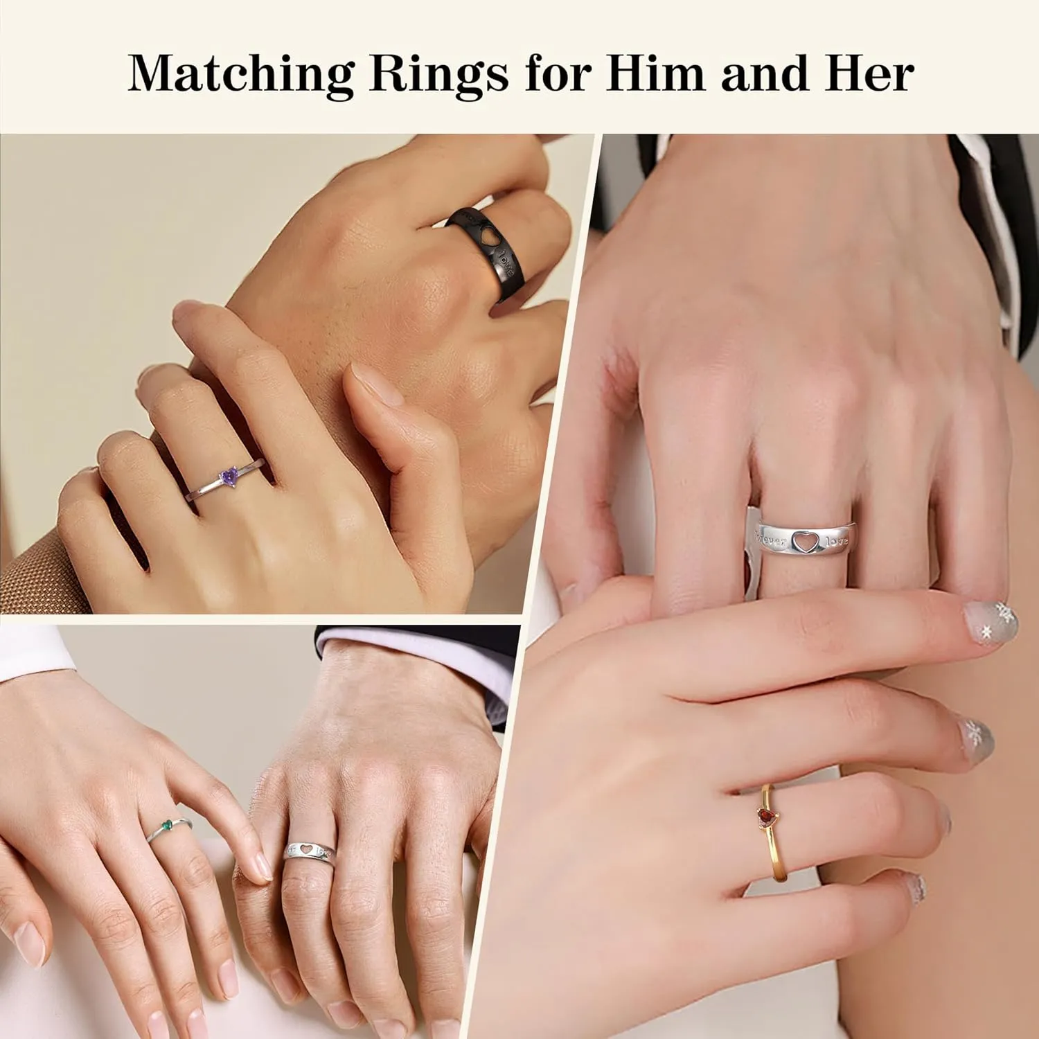 Matching Rings for Couples, Birthstone Rings for Women Adjustable Birthday Gifts for Girlfriend Boyfriend Love You Forever Wedding Bands Sets for Her Him Anniversary Engagement Jewelry