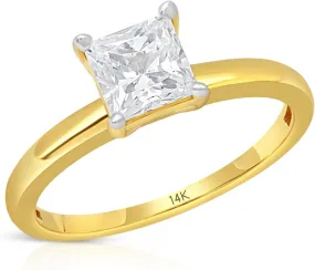 MAX   STONE 1 Carat Princess Cut Cubic Zirconia Solitaire Engagement Ring for Women | 14k Gold Engagement Ring | Simulated Diamond Ring | Real Gold CZ Engagement Ring