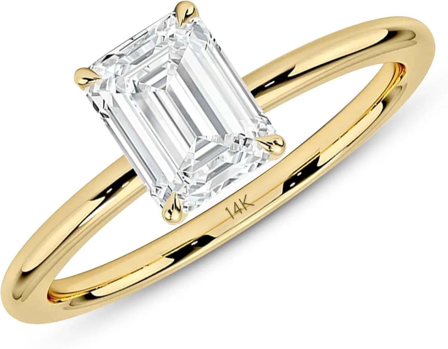 MAX   STONE 1.5 Carat Emerald Shaped Cubic Zirconia Solitaire Engagement Ring for Women | 14k Gold Engagement Ring | Simulated Diamond Ring | Yellow Gold CZ Engagement Ring
