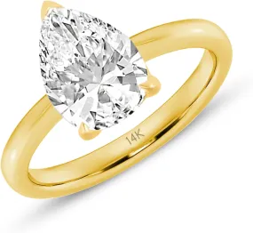 MAX   STONE 1.7 Carat Pear Cubic Zirconia Solitaire Engagement Ring for Women | 14k Gold Engagement Ring | Simulated Diamond Ring | Yellow Gold CZ Engagement Ring