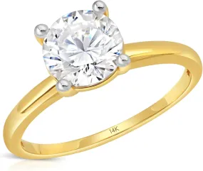 MAX   STONE 2 Carat Round Cubic Zirconia Solitaire Engagement Ring for Women | 14k Gold Engagement Rings | Simulated Diamond Ring | Real Gold CZ Engagement Rings