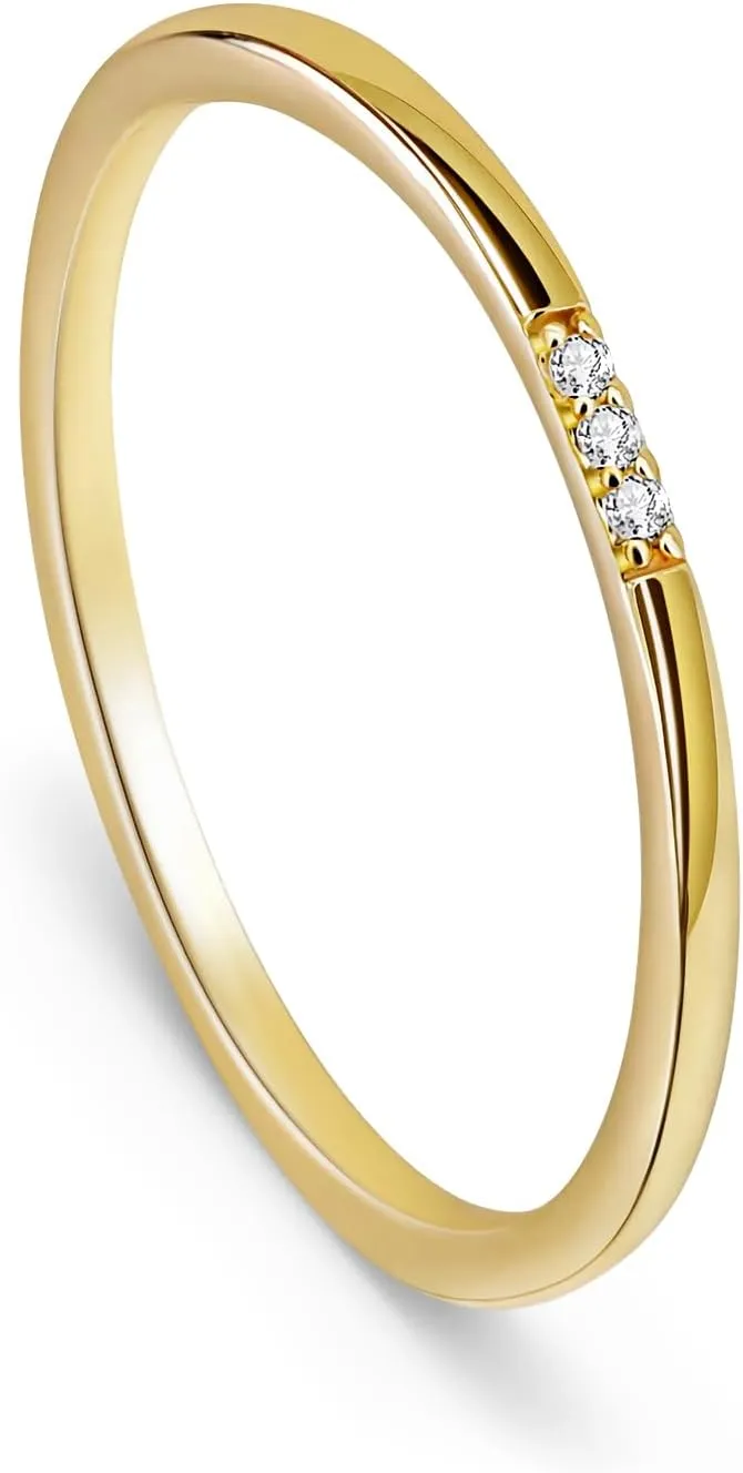 Me&Hz CZ Gold Rings for Women 14K Gold Plated Stackable Rings 3-Stone Cubic Zirconia Stacking Rings 1mm Thin Finger Rings for Women Non Tarnish Cute Wedding Bands Eternity Anniversary Rings Size 5