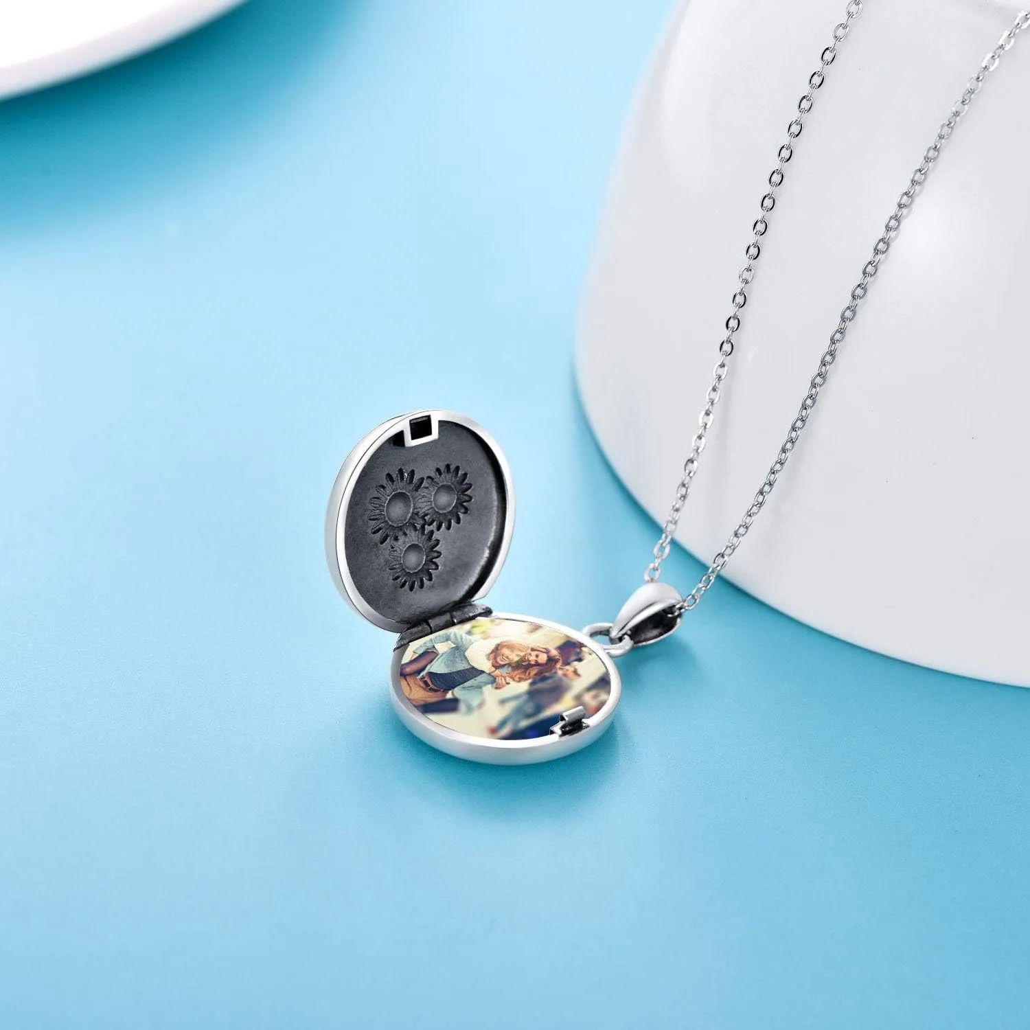 MEDWISE 925 Sterling Silver Locket Necklace That Holds Pictures Photo Necklace Oxidized Rose Flower/Sunflower/Compass/Celtic Heart Pendnat Lockets Gifts for Women Birthday Christmas Gifts
