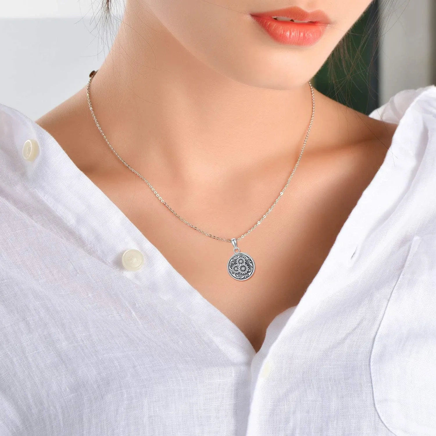 MEDWISE 925 Sterling Silver Locket Necklace That Holds Pictures Photo Necklace Oxidized Rose Flower/Sunflower/Compass/Celtic Heart Pendnat Lockets Gifts for Women Birthday Christmas Gifts