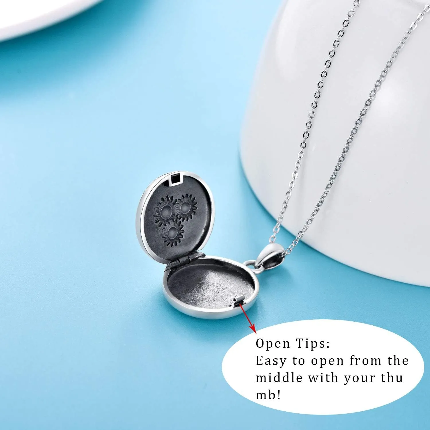 MEDWISE 925 Sterling Silver Locket Necklace That Holds Pictures Photo Necklace Oxidized Rose Flower/Sunflower/Compass/Celtic Heart Pendnat Lockets Gifts for Women Birthday Christmas Gifts