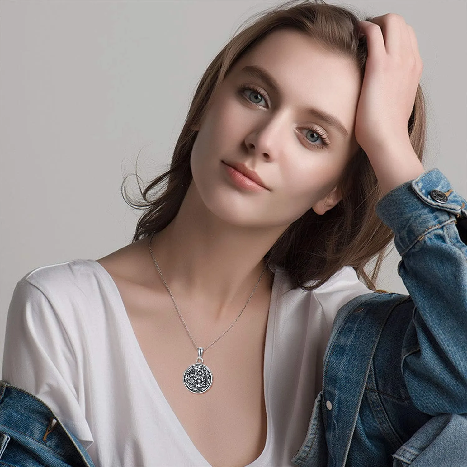 MEDWISE 925 Sterling Silver Locket Necklace That Holds Pictures Photo Necklace Oxidized Rose Flower/Sunflower/Compass/Celtic Heart Pendnat Lockets Gifts for Women Birthday Christmas Gifts