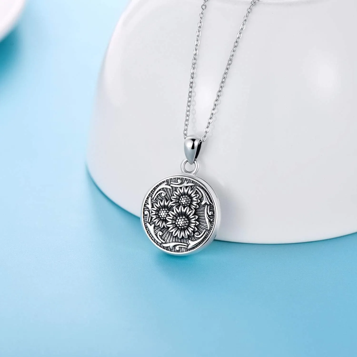 MEDWISE 925 Sterling Silver Locket Necklace That Holds Pictures Photo Necklace Oxidized Rose Flower/Sunflower/Compass/Celtic Heart Pendnat Lockets Gifts for Women Birthday Christmas Gifts