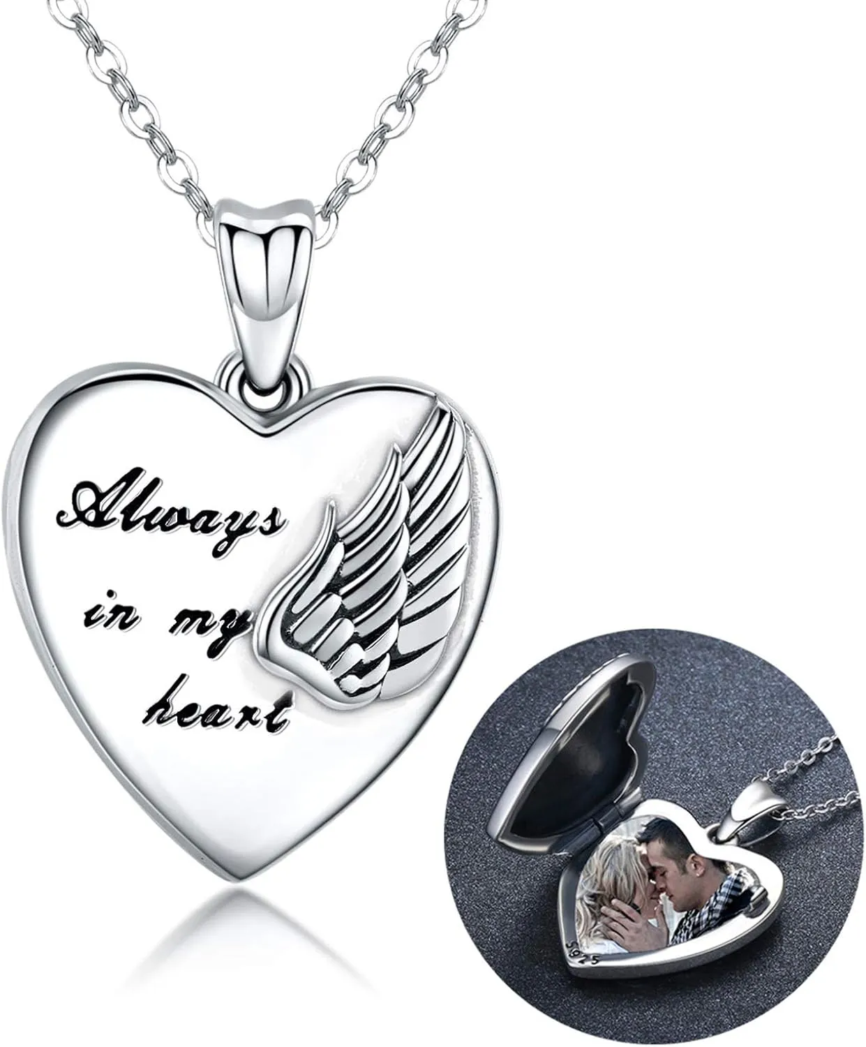 MEDWISE Heart Locket Necklace 925 Sterling Silver Heart Shaped Picture Locket Necklace to Keep Someone Near to You Personalized Jewelry for Women Men