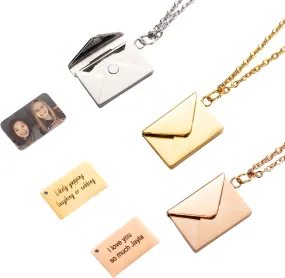 MeiceM Custom Envelope necklace,Memorial Photo,locket necklace customize photo,Secret message necklace,Hidden message,Gift for Girl friend,mother's day gift