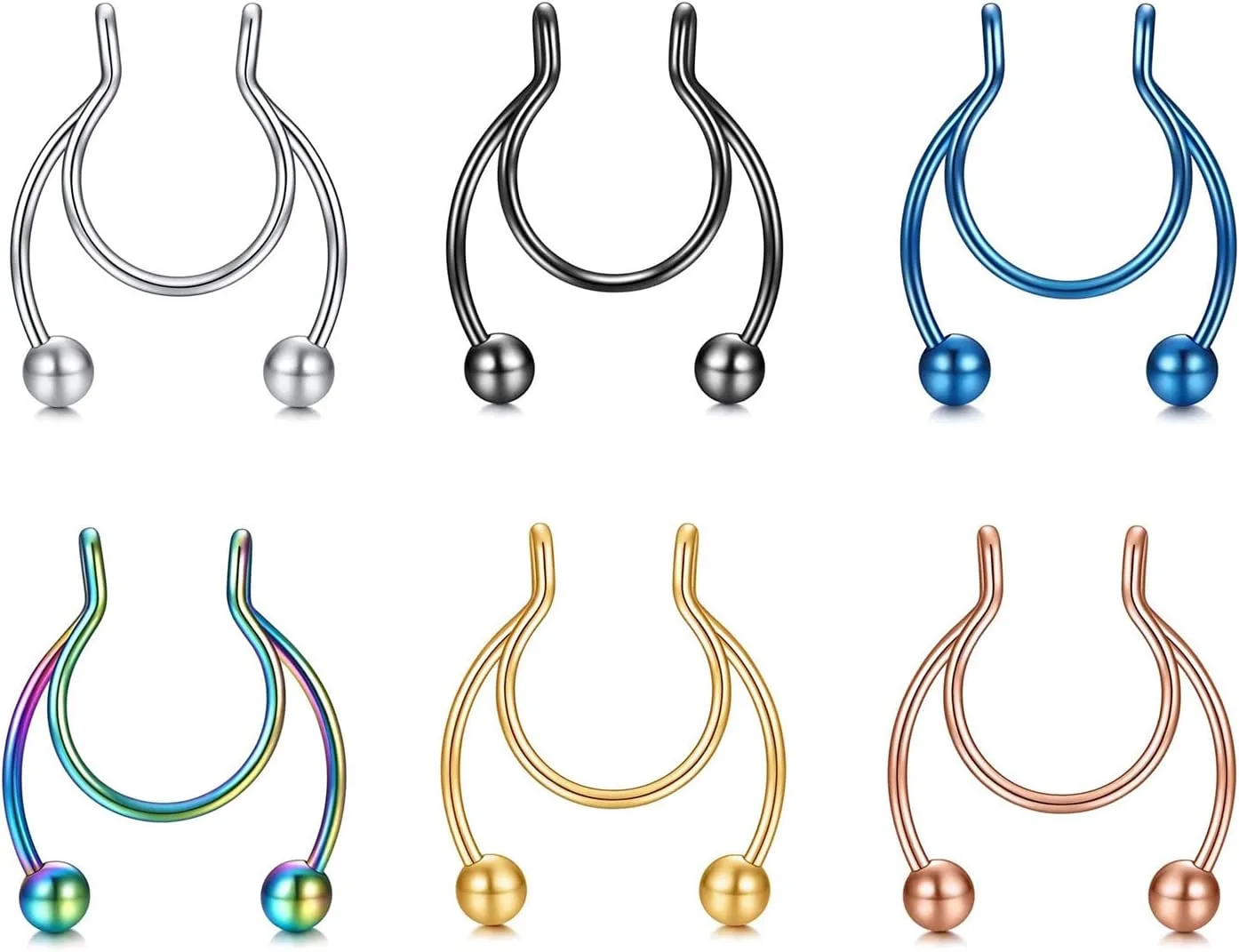 Men Nose Rings Hoops Nose Studs Women Jewelry 1 Pcs Nose Rings Hoop 18 Gauge Non Piercing Stainless Steel Clip On Fake Faux Septum Clicker Nose Hoop Ring Piercings Jewelry for (Blue, One Size)