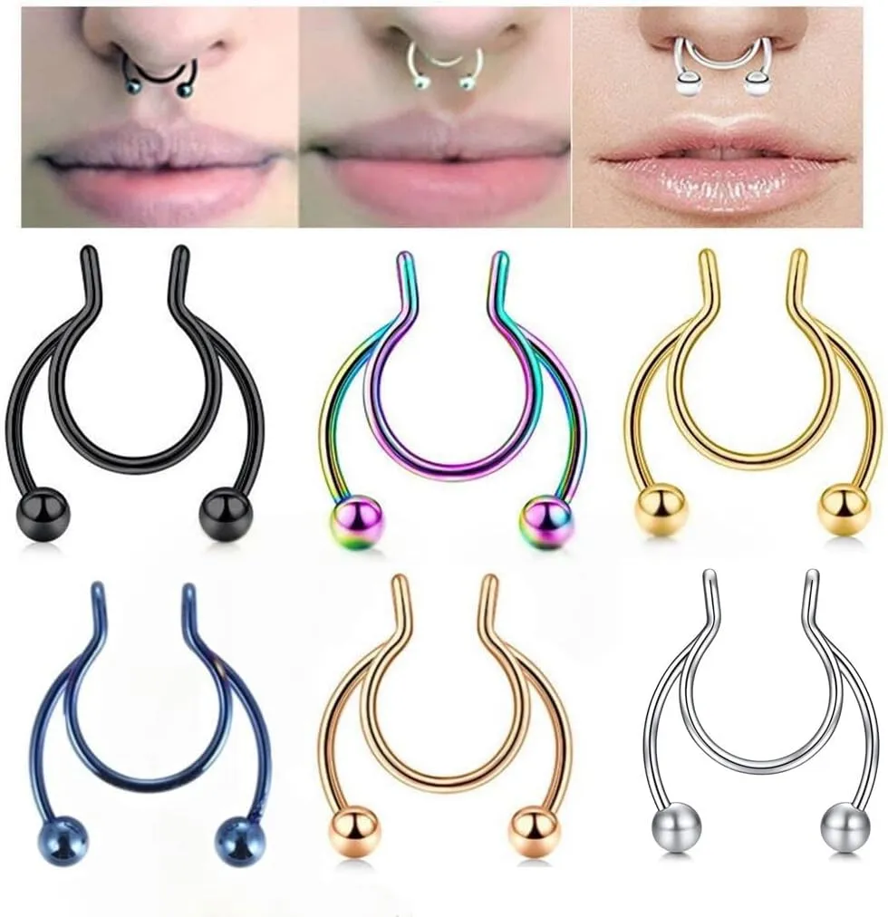 Men Nose Rings Hoops Nose Studs Women Jewelry 1 Pcs Nose Rings Hoop 18 Gauge Non Piercing Stainless Steel Clip On Fake Faux Septum Clicker Nose Hoop Ring Piercings Jewelry for (Blue, One Size)