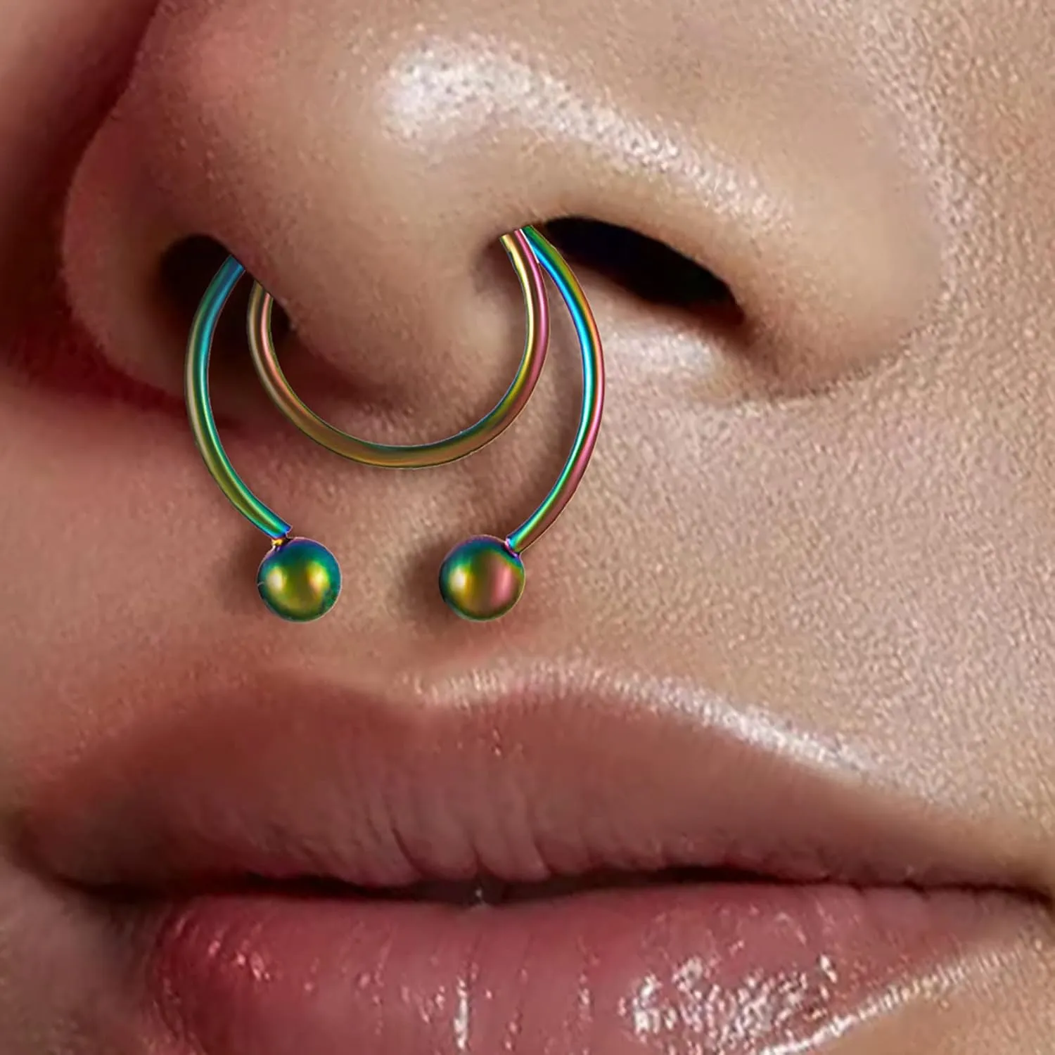 Men Nose Rings Hoops Nose Studs Women Jewelry 1 Pcs Nose Rings Hoop 18 Gauge Non Piercing Stainless Steel Clip On Fake Faux Septum Clicker Nose Hoop Ring Piercings Jewelry for (Blue, One Size)