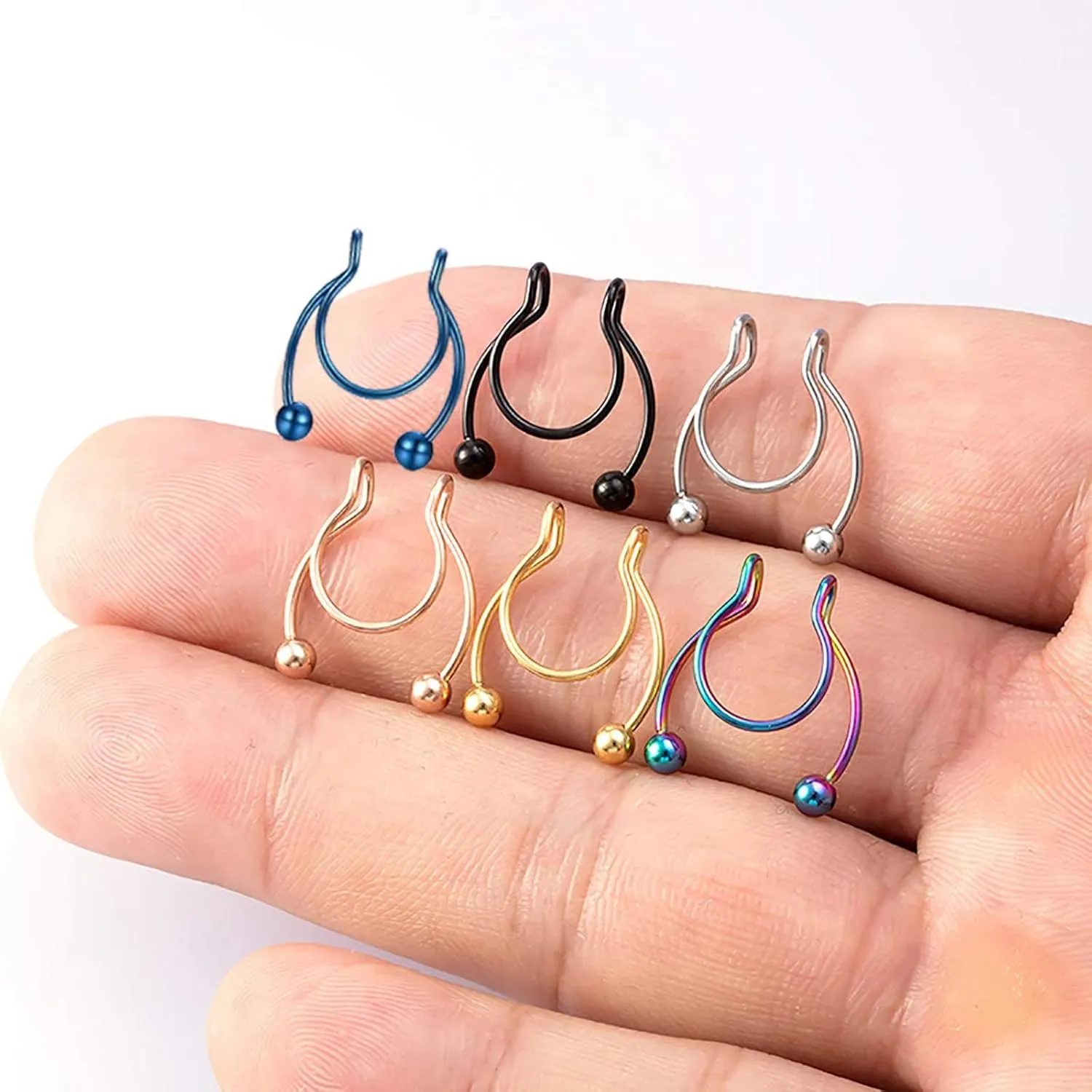 Men Nose Rings Hoops Nose Studs Women Jewelry 1 Pcs Nose Rings Hoop 18 Gauge Non Piercing Stainless Steel Clip On Fake Faux Septum Clicker Nose Hoop Ring Piercings Jewelry for (Blue, One Size)