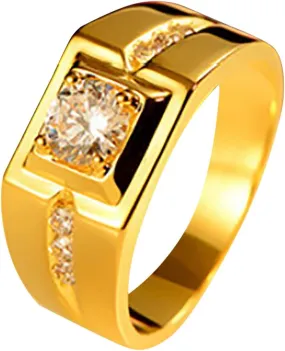 Men Wedding Band Simulated Diamond Engagement Ring Inlaid Zircon Proposal Ring Gentleman Exquisite Jewelry (Gold, 11)