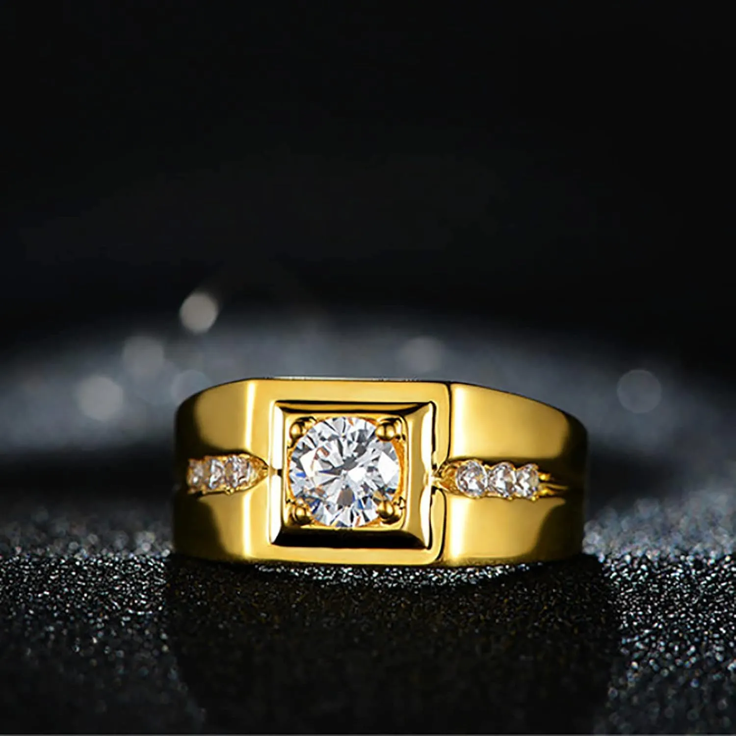 Men Wedding Band Simulated Diamond Engagement Ring Inlaid Zircon Proposal Ring Gentleman Exquisite Jewelry (Gold, 11)