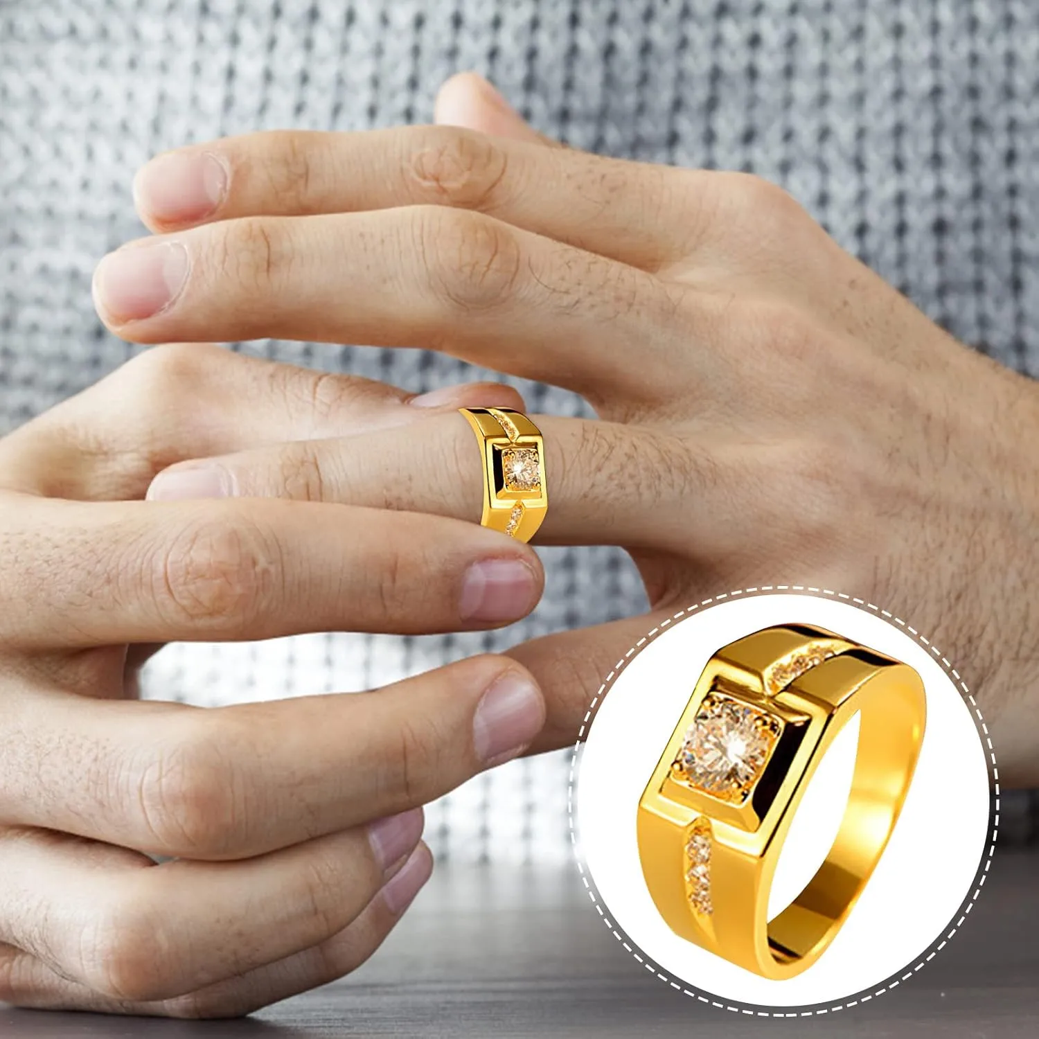 Men Wedding Band Simulated Diamond Engagement Ring Inlaid Zircon Proposal Ring Gentleman Exquisite Jewelry (Gold, 11)