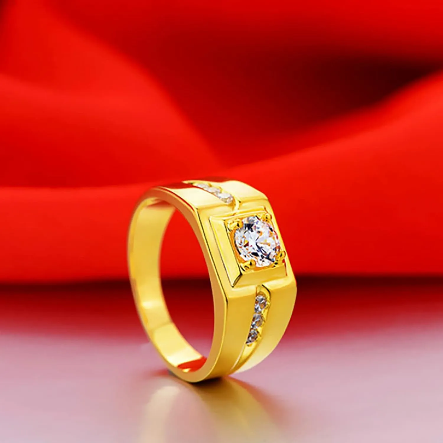 Men Wedding Band Simulated Diamond Engagement Ring Inlaid Zircon Proposal Ring Gentleman Exquisite Jewelry (Gold, 11)