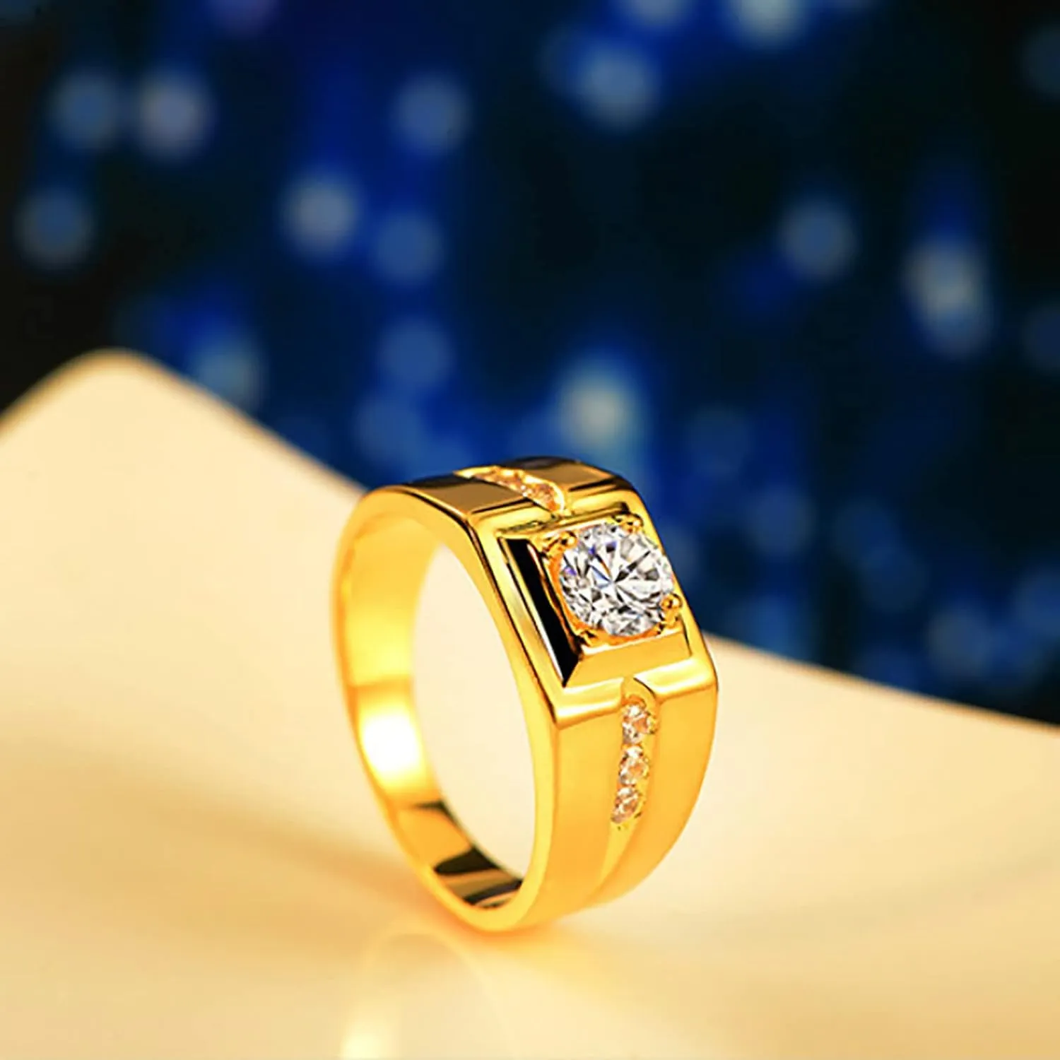 Men Wedding Band Simulated Diamond Engagement Ring Inlaid Zircon Proposal Ring Gentleman Exquisite Jewelry (Gold, 11)