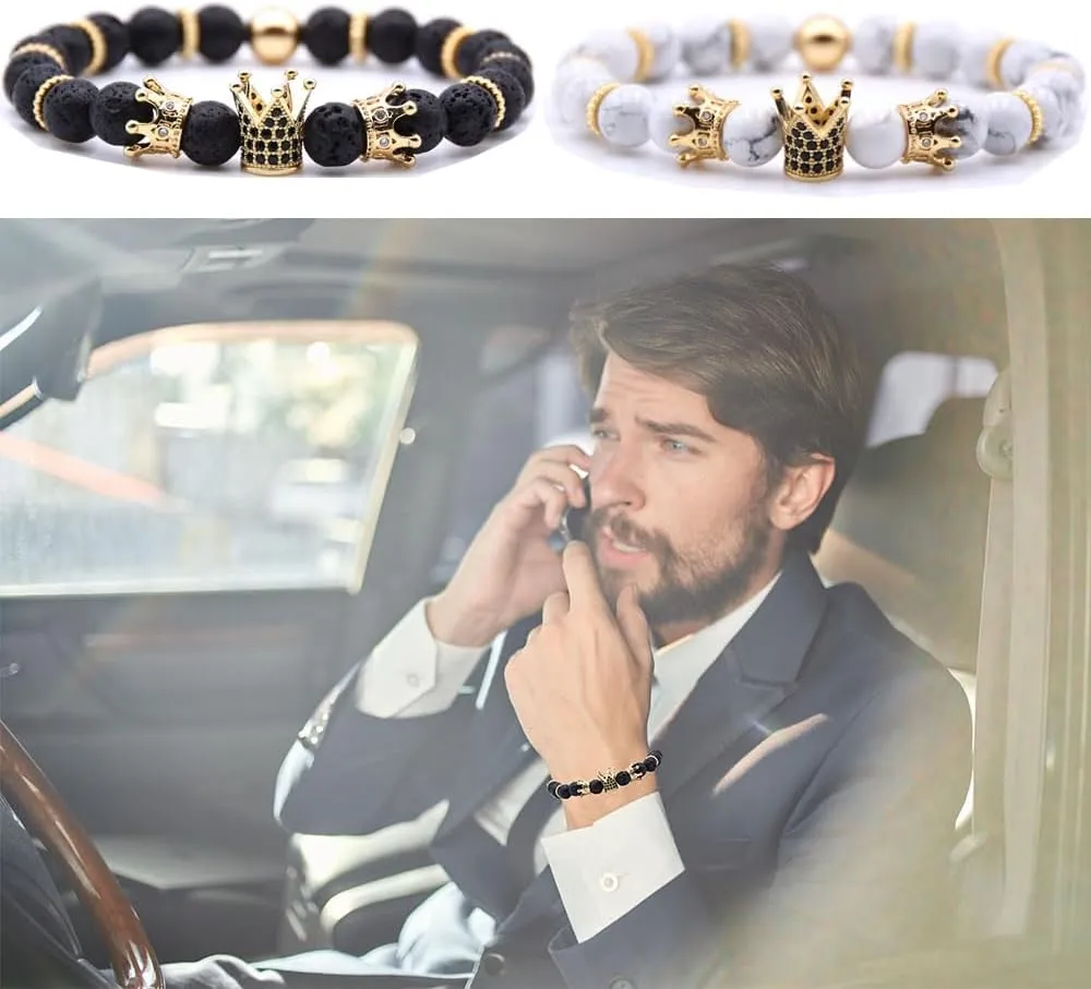 Mens Bracelet Beaded Bracelets Micro Pave Zircon Bracelets for Men Women His and Hers Elastic Adjustable
