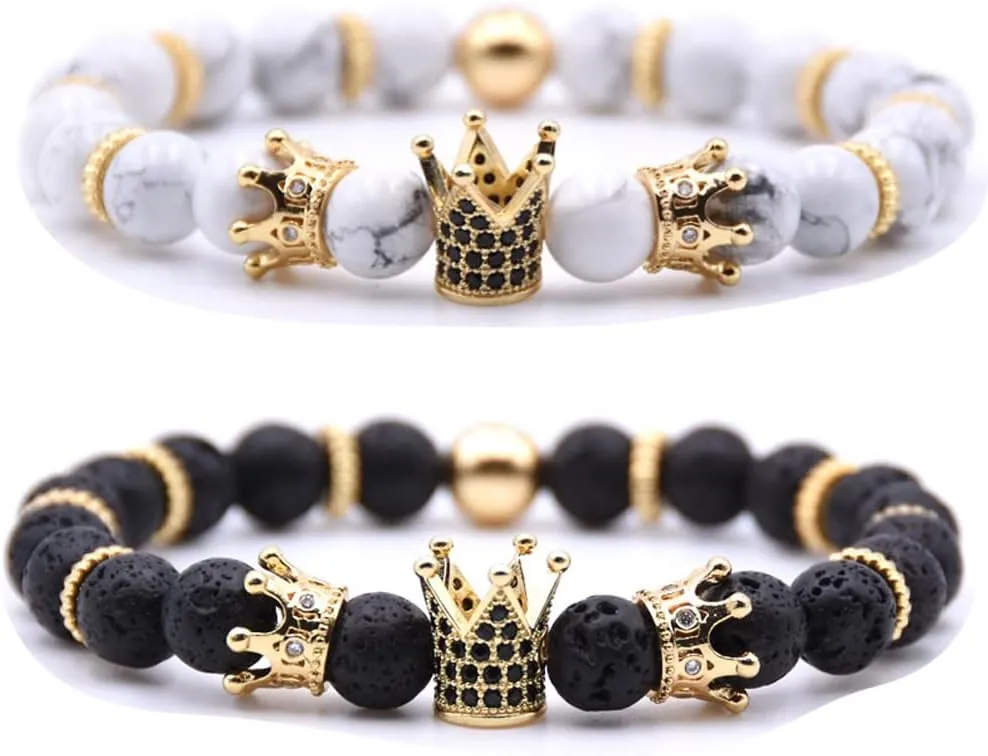 Mens Bracelet Beaded Bracelets Micro Pave Zircon Bracelets for Men Women His and Hers Elastic Adjustable