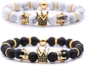 Mens Bracelet Beaded Bracelets Micro Pave Zircon Bracelets for Men Women His and Hers Elastic Adjustable