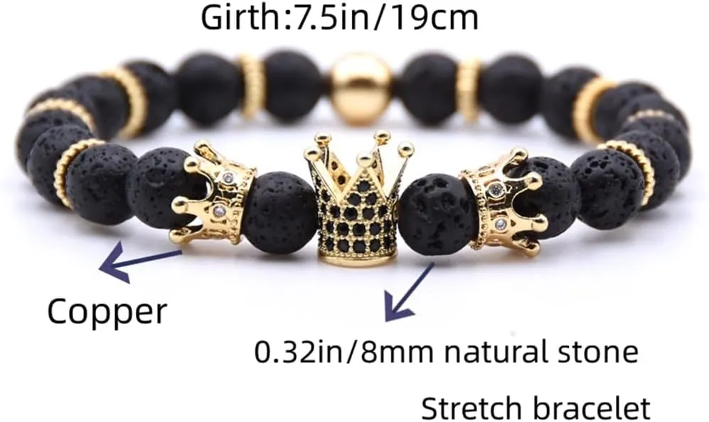 Mens Bracelet Beaded Bracelets Micro Pave Zircon Bracelets for Men Women His and Hers Elastic Adjustable